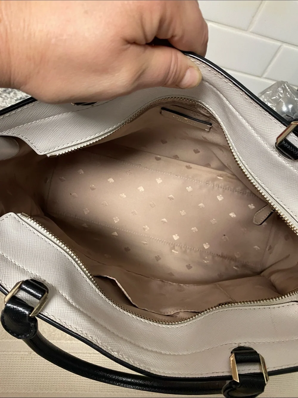 kate spade Two-Tone Beige, White & Black Leather Satchel
